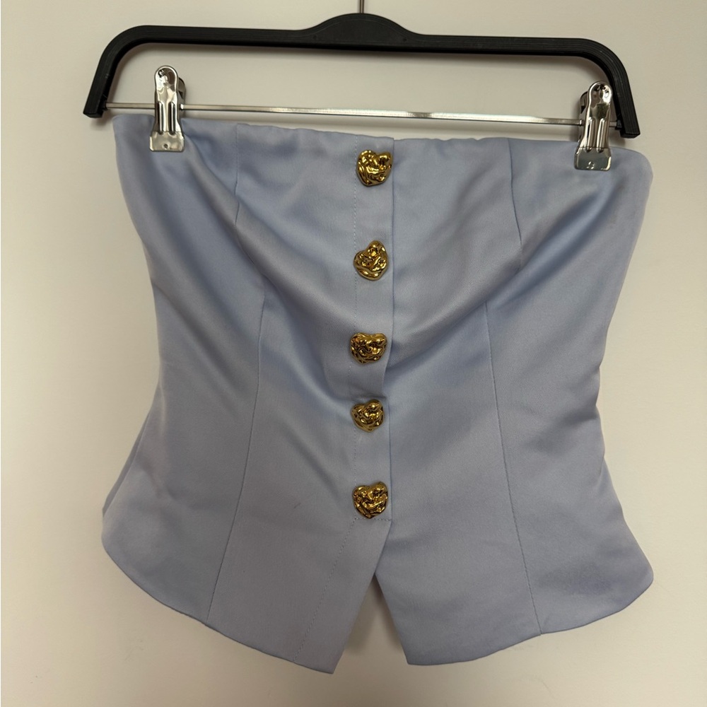 Endless Rose Light Blue Strapless Top with Gold Buttons NWT